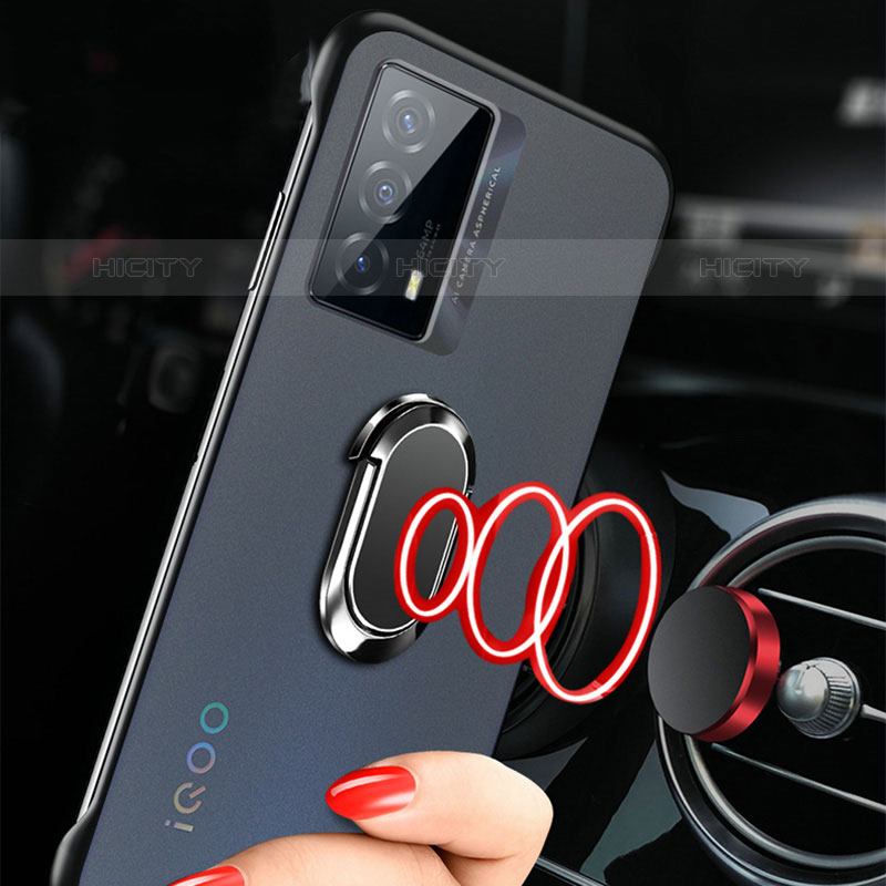 Coque Antichocs Rigide Sans Cadre Transparente Crystal Etui Housse avec Support Bague Anneau Aimante Magnetique pour Vivo iQOO Z5 5G Plus