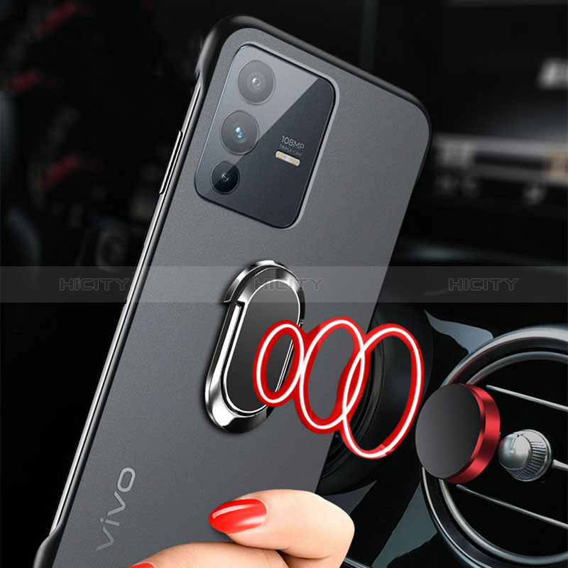 Coque Antichocs Rigide Sans Cadre Transparente Crystal Etui Housse avec Support Bague Anneau Aimante Magnetique pour Vivo V23 Pro 5G Plus