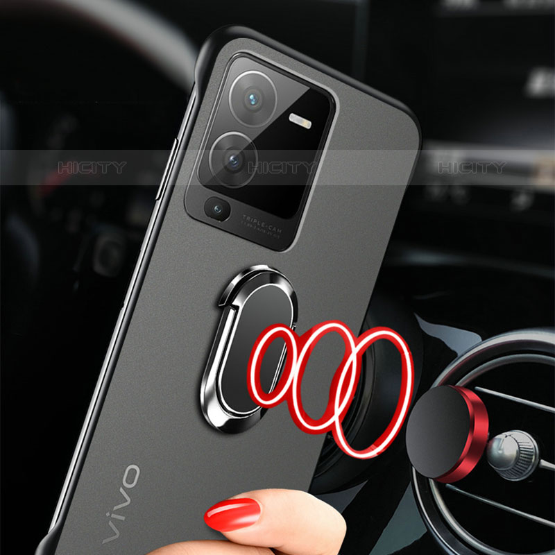 Coque Antichocs Rigide Sans Cadre Transparente Crystal Etui Housse avec Support Bague Anneau Aimante Magnetique pour Vivo V25 Pro 5G Plus