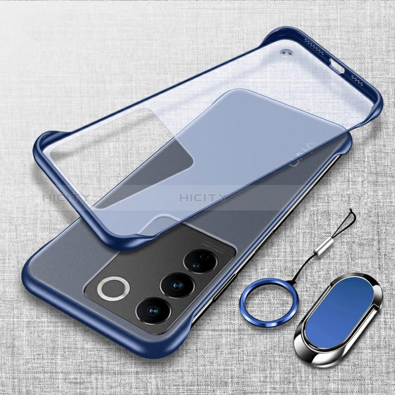 Coque Antichocs Rigide Sans Cadre Transparente Crystal Etui Housse avec Support Bague Anneau Aimante Magnetique pour Vivo V27 Pro 5G Plus