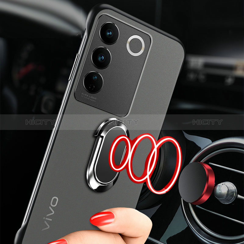 Coque Antichocs Rigide Sans Cadre Transparente Crystal Etui Housse avec Support Bague Anneau Aimante Magnetique pour Vivo V27 Pro 5G Plus