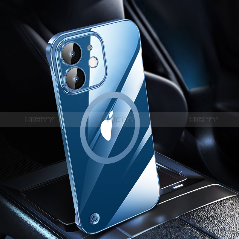 Coque Antichocs Rigide Transparente Crystal Etui Housse avec Mag-Safe Magnetic Magnetique QC1 pour Apple iPhone 12 Bleu Plus