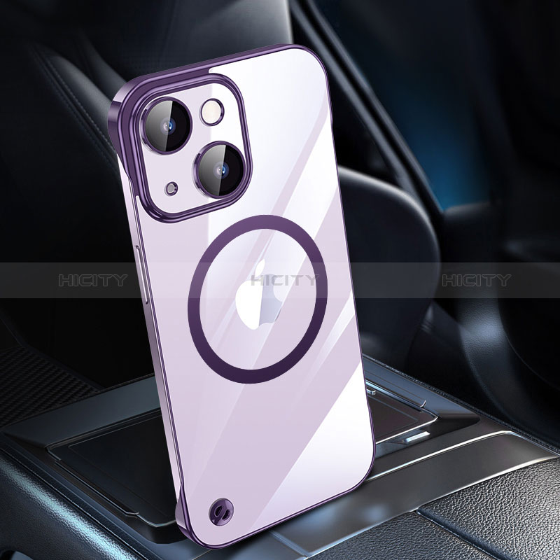 Coque Antichocs Rigide Transparente Crystal Etui Housse avec Mag-Safe Magnetic Magnetique QC1 pour Apple iPhone 14 Plus Violet Plus