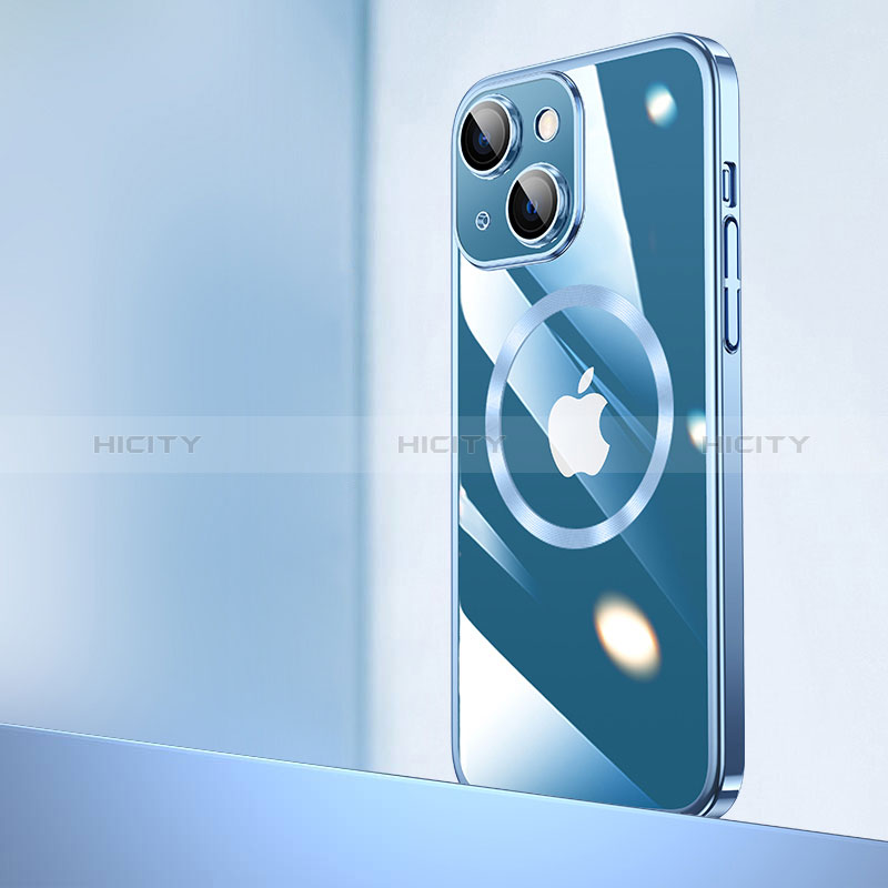 Coque Antichocs Rigide Transparente Crystal Etui Housse avec Mag-Safe Magnetic Magnetique QC2 pour Apple iPhone 14 Bleu Plus