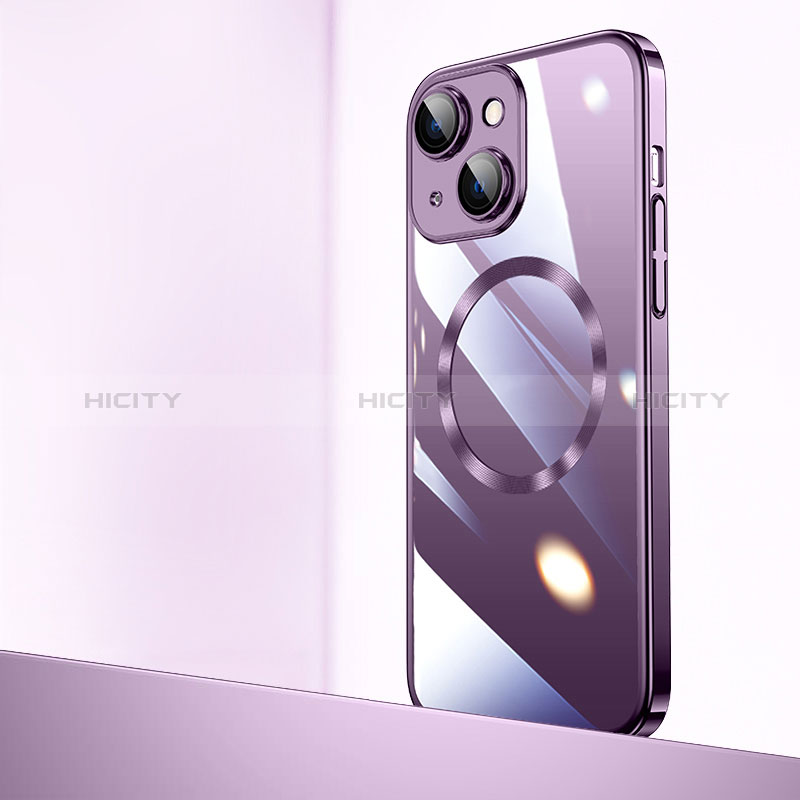 Coque Antichocs Rigide Transparente Crystal Etui Housse avec Mag-Safe Magnetic Magnetique QC2 pour Apple iPhone 14 Plus Violet Plus