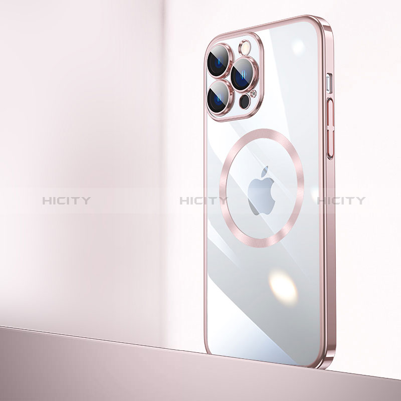Coque Antichocs Rigide Transparente Crystal Etui Housse avec Mag-Safe Magnetic Magnetique QC2 pour Apple iPhone 14 Pro Or Rose Plus
