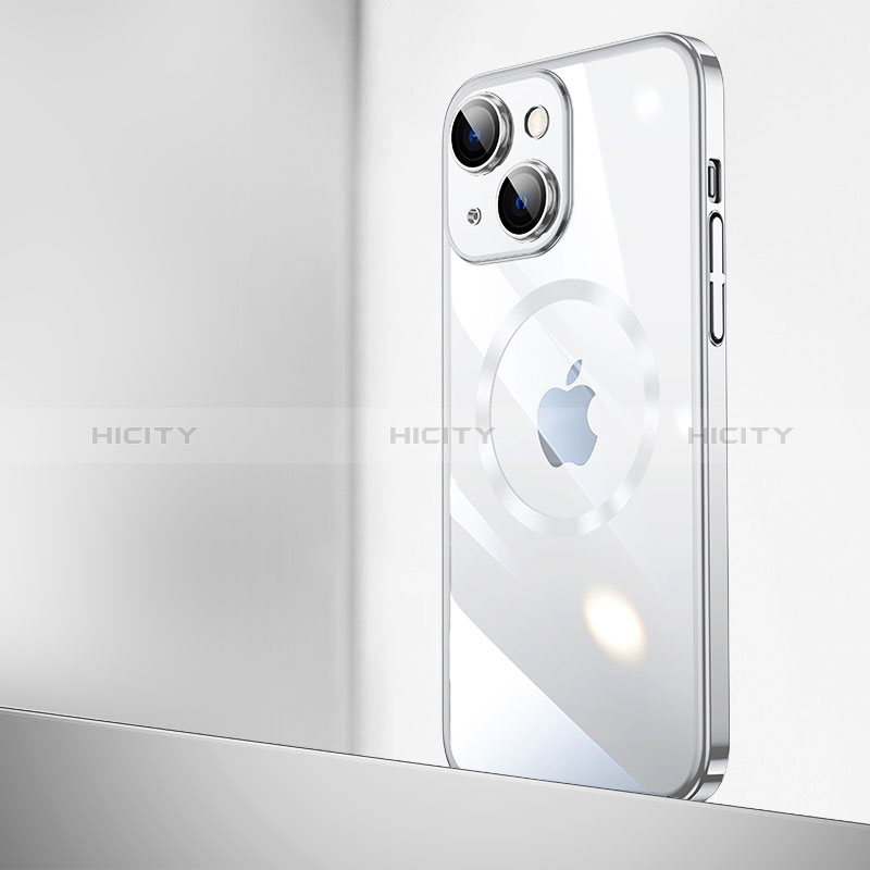 Coque Antichocs Rigide Transparente Crystal Etui Housse avec Mag-Safe Magnetic Magnetique QC2 pour Apple iPhone 15 Argent Plus