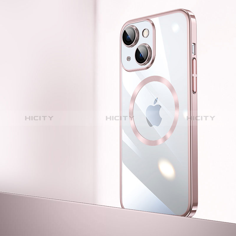 Coque Antichocs Rigide Transparente Crystal Etui Housse avec Mag-Safe Magnetic Magnetique QC2 pour Apple iPhone 15 Or Rose Plus