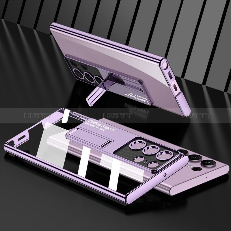 Coque Antichocs Rigide Transparente Crystal Etui Housse avec Support AC3 pour Samsung Galaxy S24 Ultra 5G Violet Plus