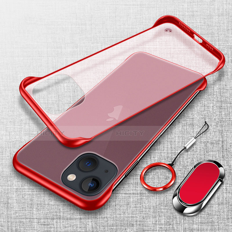 Coque Antichocs Rigide Transparente Crystal Etui Housse avec Support Bague Anneau Aimante Magnetique pour Apple iPhone 13 Rouge Plus