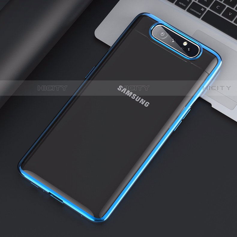 Coque Antichocs Rigide Transparente Crystal Etui Housse H01 pour Samsung Galaxy A80 Bleu Plus