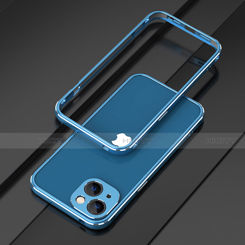 Coque Bumper Luxe Aluminum Metal Etui A01 pour Apple iPhone 13 Bleu Plus