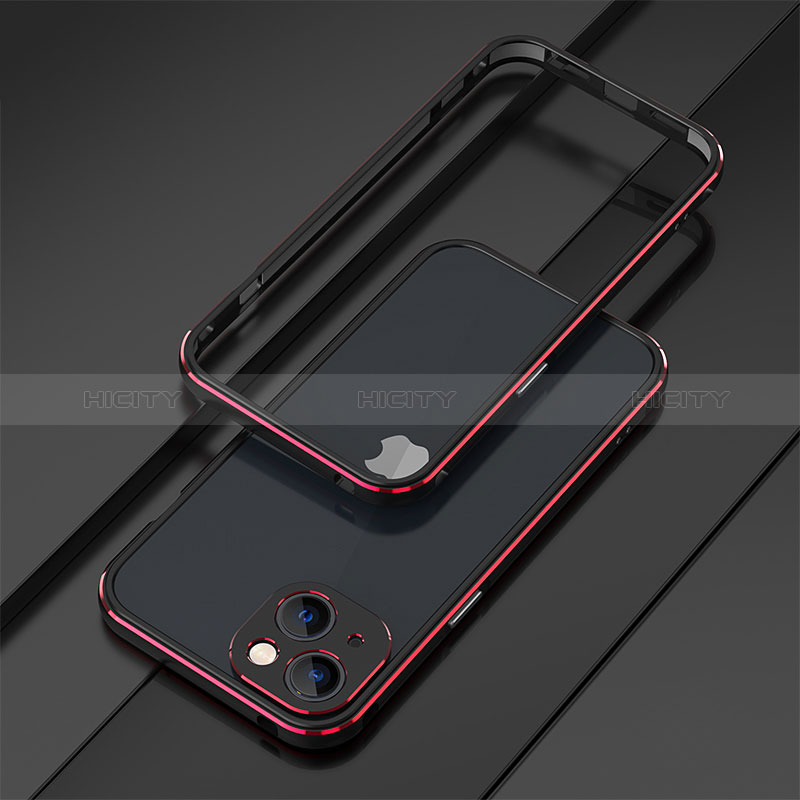 Coque Bumper Luxe Aluminum Metal Etui A01 pour Apple iPhone 15 Rouge et Noir Plus