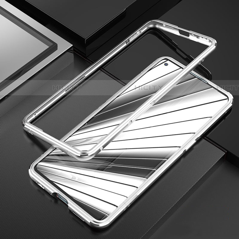 Coque Bumper Luxe Aluminum Metal Etui A01 pour Oppo Reno3 Pro Argent Plus