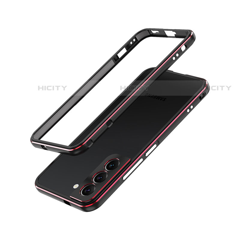 Coque Bumper Luxe Aluminum Metal Etui A01 pour Samsung Galaxy S21 FE 5G Rouge et Noir Plus