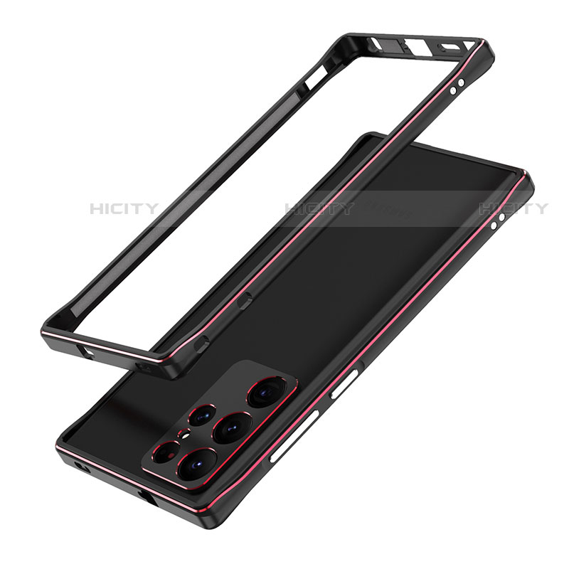 Coque Bumper Luxe Aluminum Metal Etui A01 pour Samsung Galaxy S22 Ultra 5G Rouge et Noir Plus