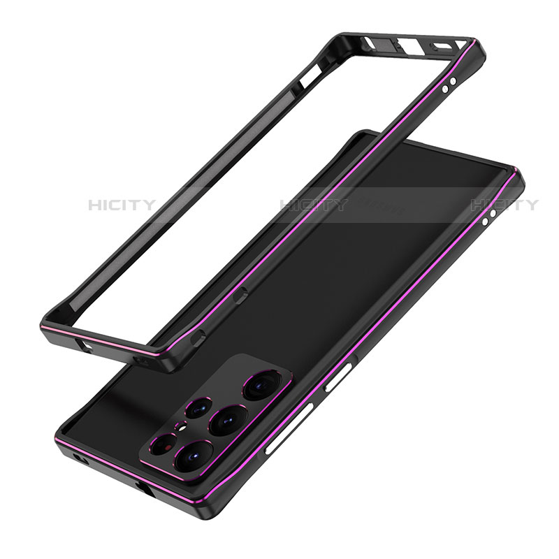 Coque Bumper Luxe Aluminum Metal Etui A01 pour Samsung Galaxy S22 Ultra 5G Violet Plus