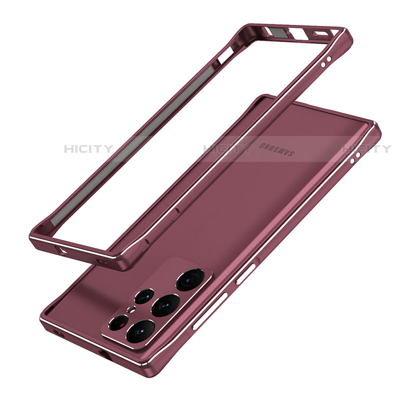 Coque Bumper Luxe Aluminum Metal Etui A01 pour Samsung Galaxy S23 Ultra 5G Vin Rouge Plus