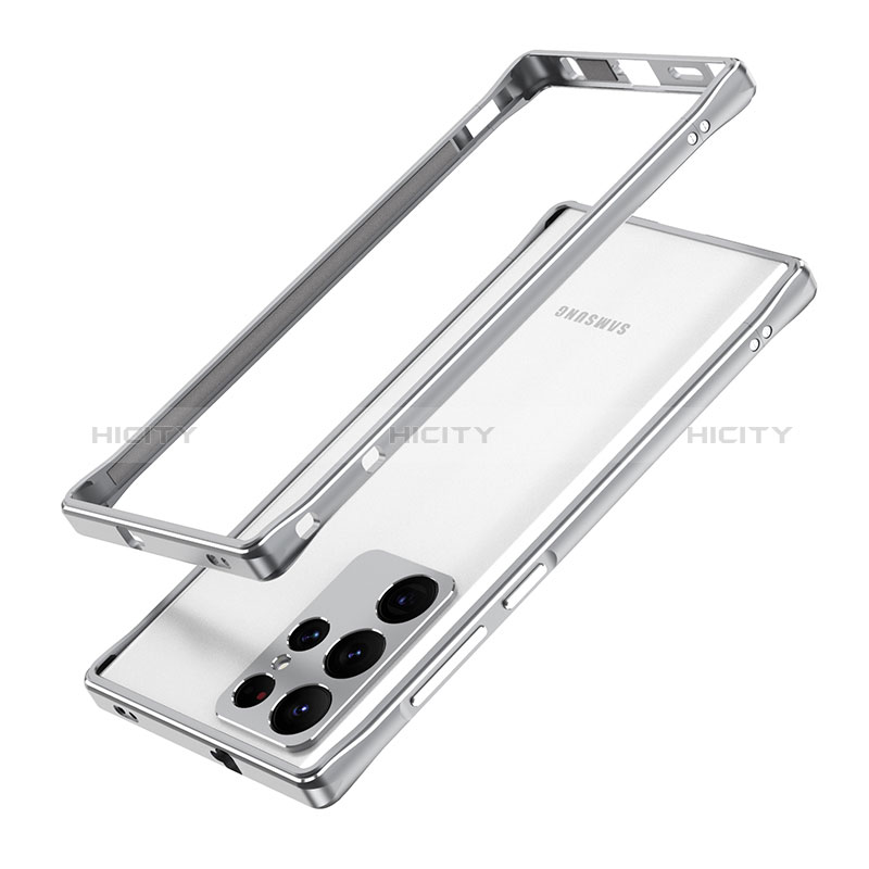 Coque Bumper Luxe Aluminum Metal Etui A01 pour Samsung Galaxy S24 Ultra 5G Argent Plus