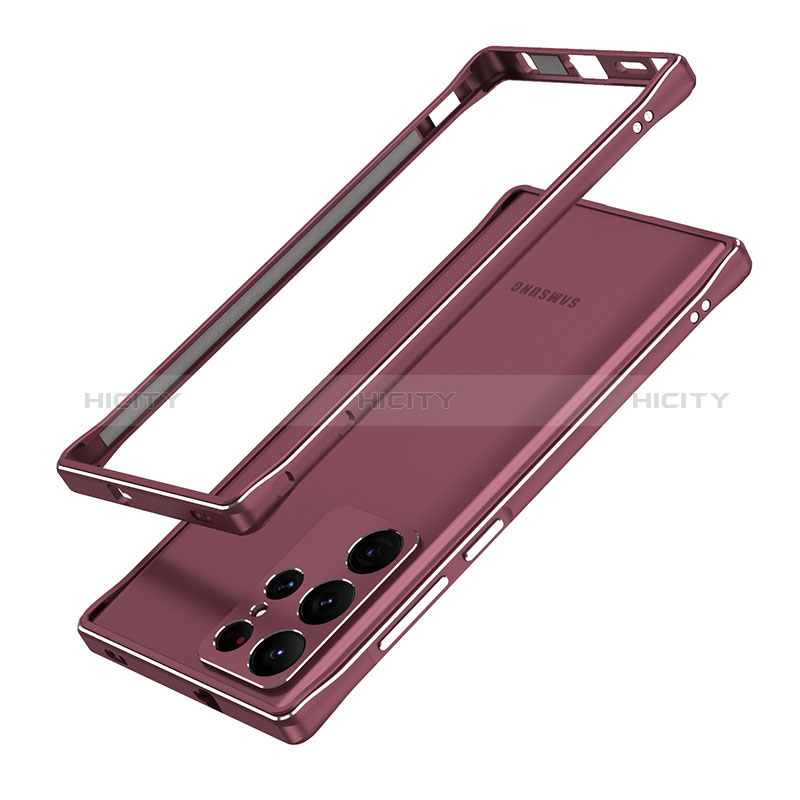 Coque Bumper Luxe Aluminum Metal Etui A01 pour Samsung Galaxy S24 Ultra 5G Vin Rouge Plus