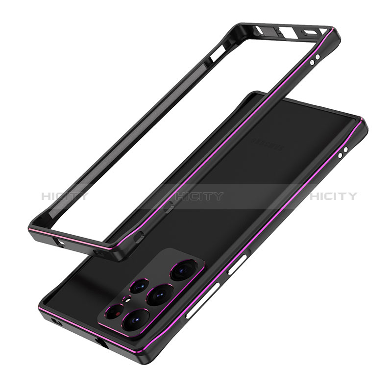 Coque Bumper Luxe Aluminum Metal Etui A01 pour Samsung Galaxy S24 Ultra 5G Violet Plus