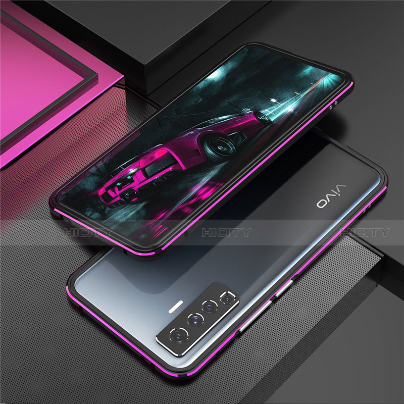 Coque Bumper Luxe Aluminum Metal Etui A01 pour Vivo X50 5G Violet et Noir Plus