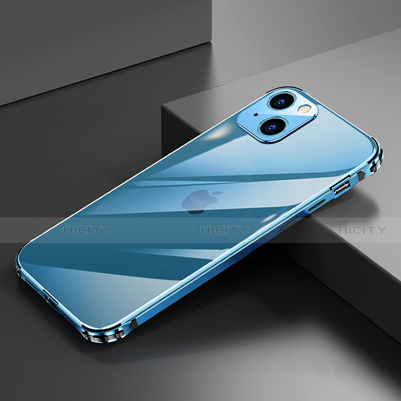 Coque Bumper Luxe Aluminum Metal Etui A06 pour Apple iPhone 13 Mini Bleu Plus