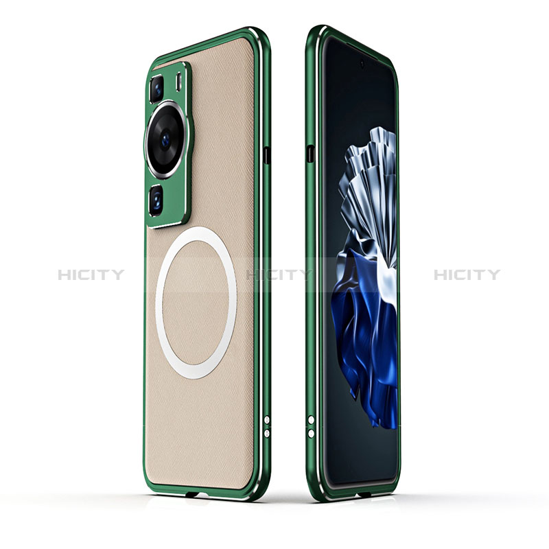 Coque Bumper Luxe Aluminum Metal Etui avec Mag-Safe Magnetic Magnetique JZ1 pour Huawei P60 Pro Vert Plus