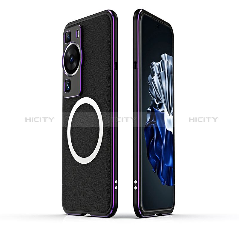 Coque Bumper Luxe Aluminum Metal Etui avec Mag-Safe Magnetic Magnetique JZ1 pour Huawei P60 Violet et Noir Plus