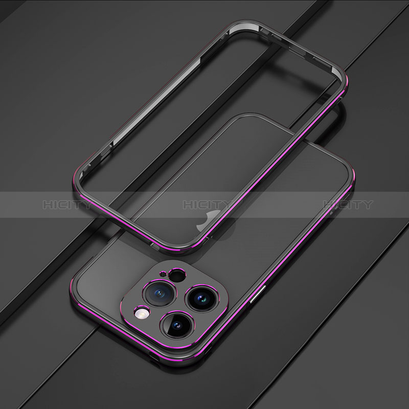 Coque Bumper Luxe Aluminum Metal Etui JZ1 pour Apple iPhone 14 Pro Violet Plus