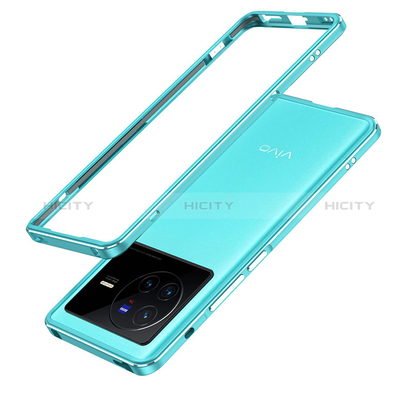 Coque Bumper Luxe Aluminum Metal Etui JZ1 pour Vivo X80 5G Bleu Ciel Plus