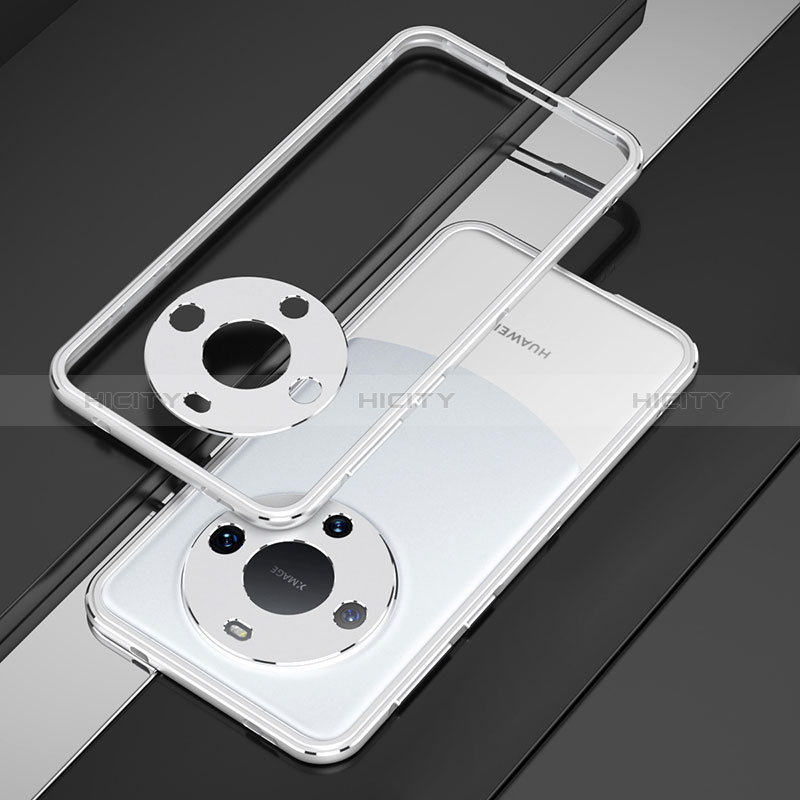 Coque Bumper Luxe Aluminum Metal Etui JZ4 pour Huawei Mate 60 Argent Plus