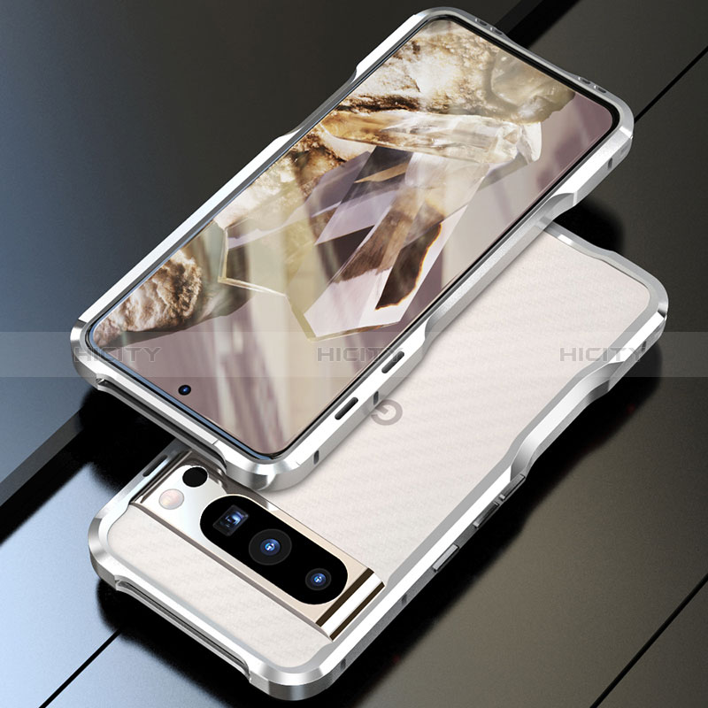 Coque Bumper Luxe Aluminum Metal Etui LF1 pour Google Pixel 8 Pro 5G Argent Plus