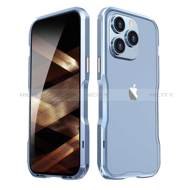 Coque Bumper Luxe Aluminum Metal Etui LF2 pour Apple iPhone 14 Pro Max Bleu Plus