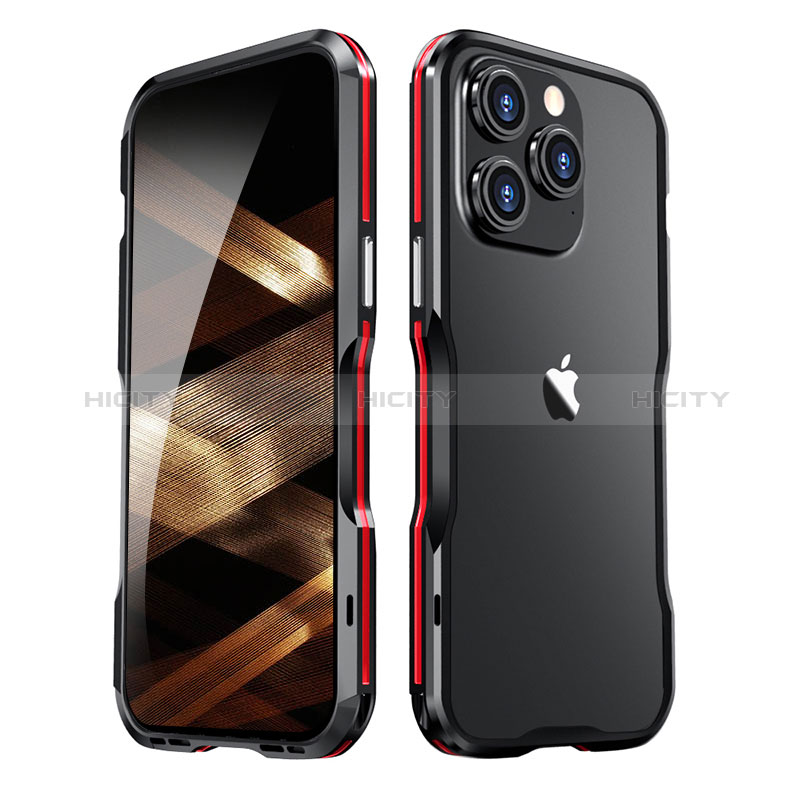 Coque Bumper Luxe Aluminum Metal Etui LF2 pour Apple iPhone 14 Pro Max Rouge et Noir Plus