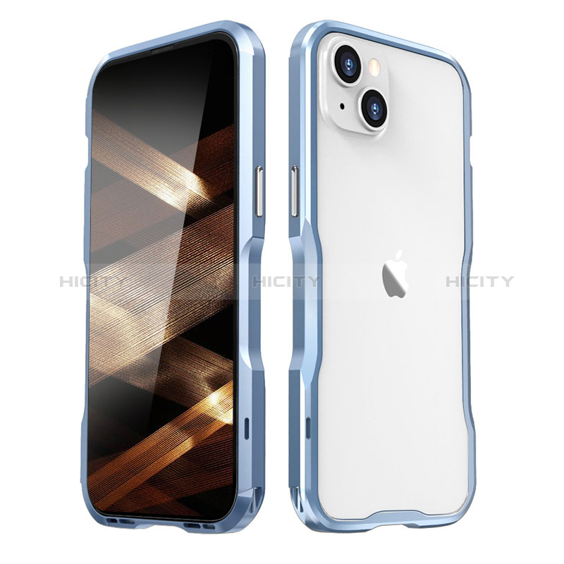 Coque Bumper Luxe Aluminum Metal Etui LF2 pour Apple iPhone 15 Bleu Plus