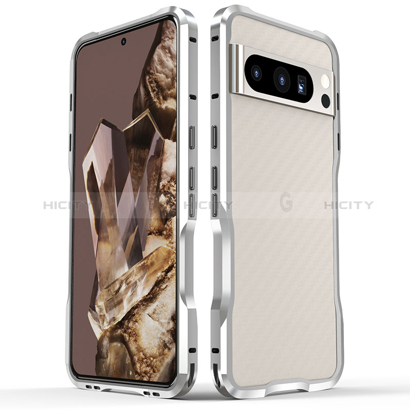 Coque Bumper Luxe Aluminum Metal Etui LF2 pour Google Pixel 8 Pro 5G Argent Plus