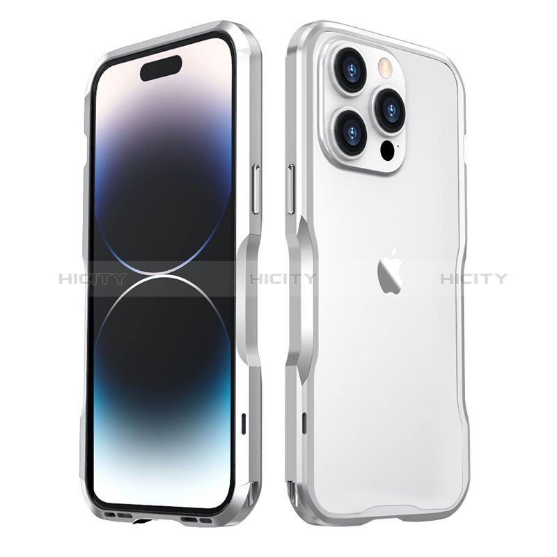 Coque Bumper Luxe Aluminum Metal Etui LF3 pour Apple iPhone 14 Pro Argent Plus