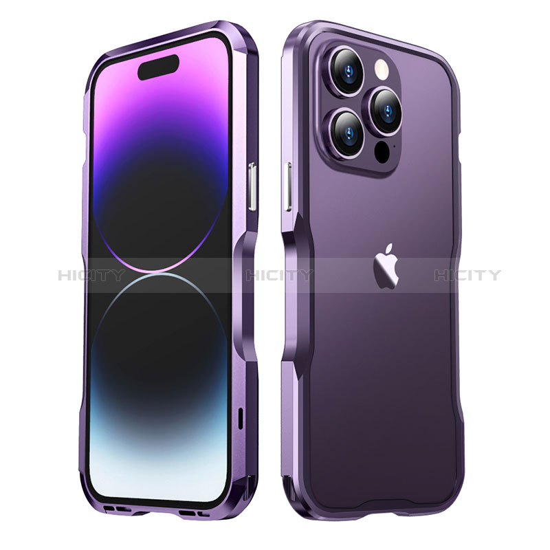 Coque Bumper Luxe Aluminum Metal Etui LF3 pour Apple iPhone 14 Pro Max Violet Plus