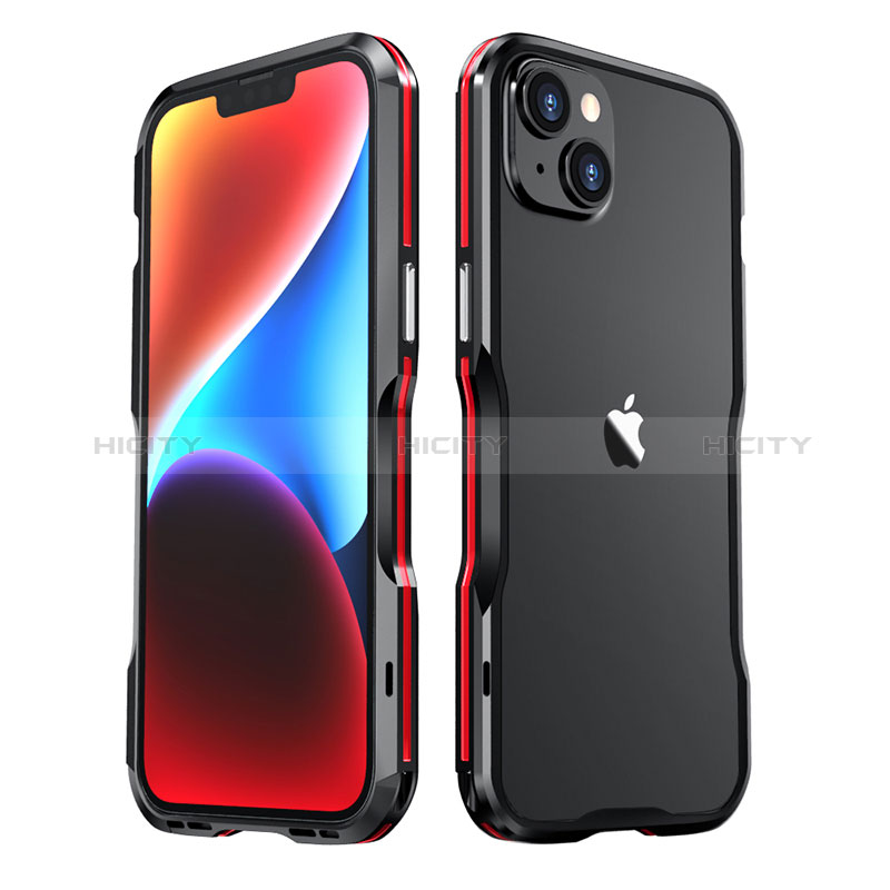 Coque Bumper Luxe Aluminum Metal Etui LF3 pour Apple iPhone 14 Rouge et Noir Plus