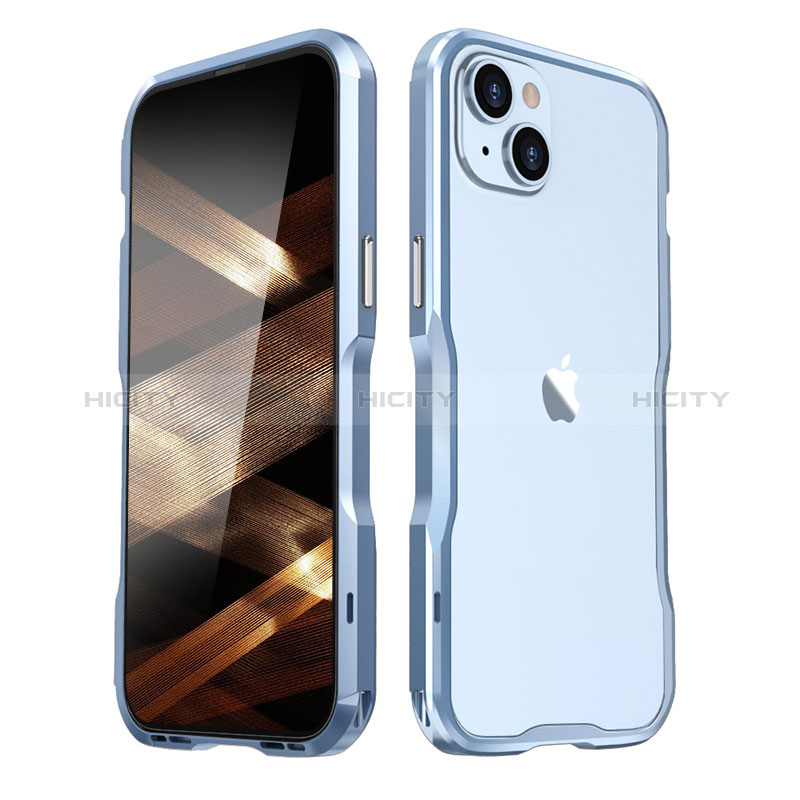 Coque Bumper Luxe Aluminum Metal Etui LF3 pour Apple iPhone 15 Plus Bleu Plus