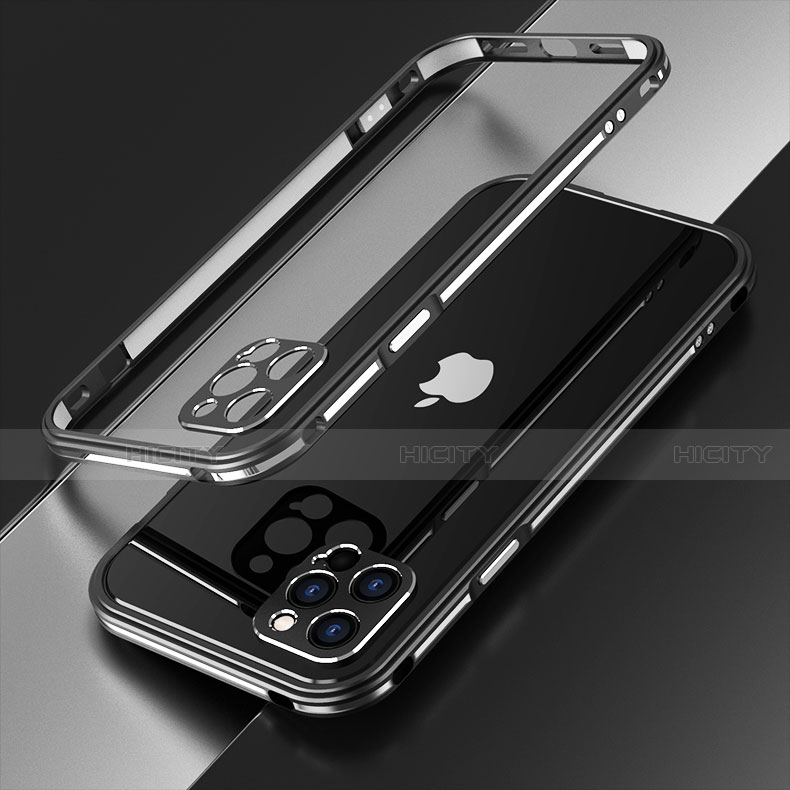 Coque Bumper Luxe Aluminum Metal Etui N01 pour Apple iPhone 12 Pro Max Argent et Noir Plus