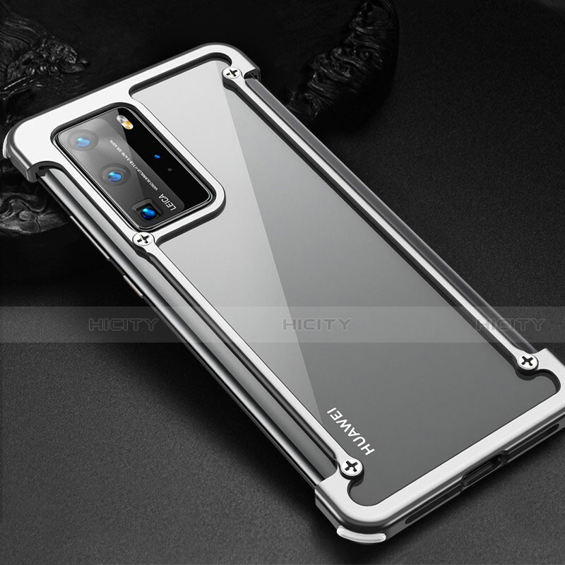 Coque Bumper Luxe Aluminum Metal Etui N01 pour Huawei P40 Pro Argent Plus