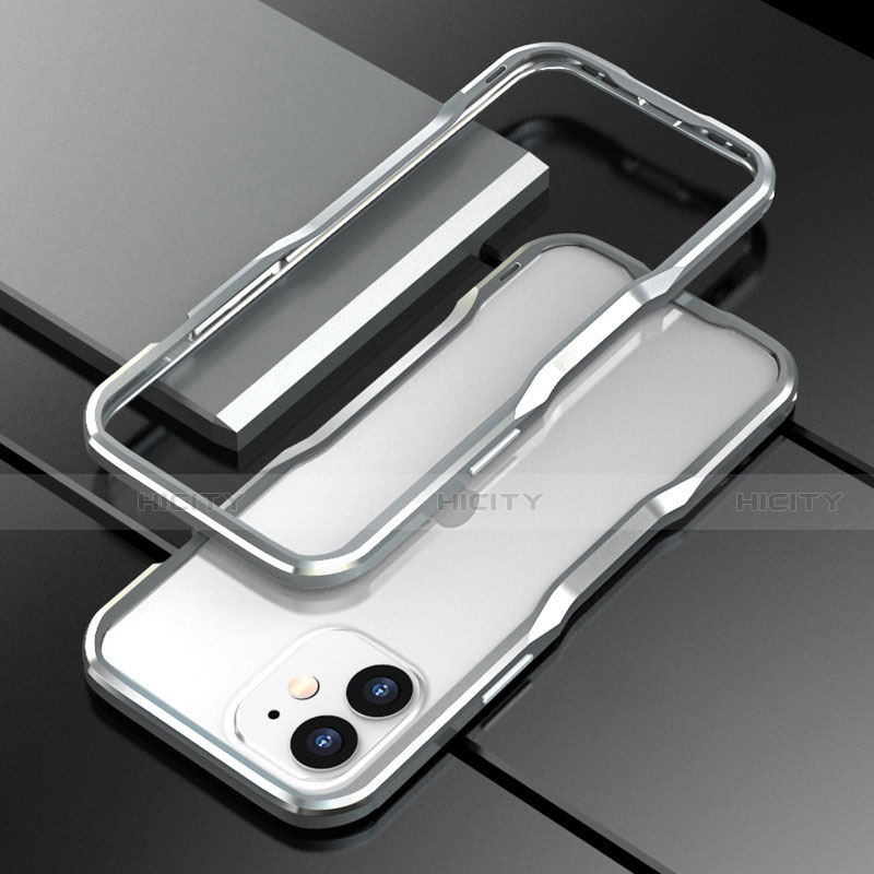 Coque Bumper Luxe Aluminum Metal Etui N02 pour Apple iPhone 12 Argent Plus