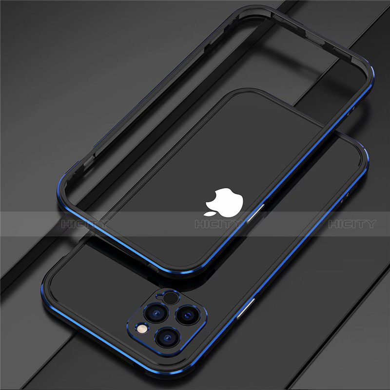 Coque Bumper Luxe Aluminum Metal Etui N02 pour Apple iPhone 12 Pro Bleu et Noir Plus