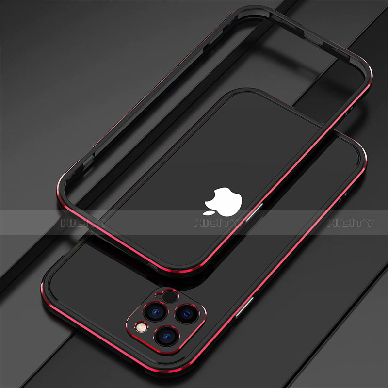 Coque Bumper Luxe Aluminum Metal Etui N02 pour Apple iPhone 12 Pro Rouge et Noir Plus