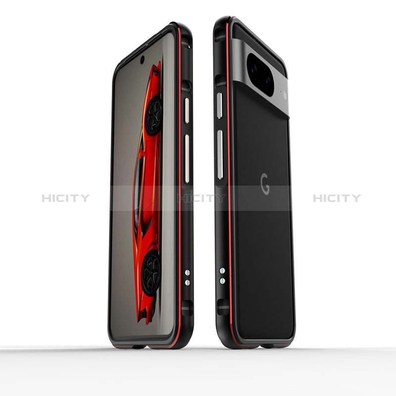 Coque Bumper Luxe Aluminum Metal Etui pour Google Pixel 8 5G Rouge et Noir Plus