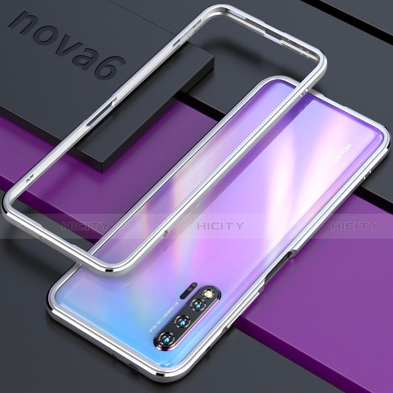 Coque Bumper Luxe Aluminum Metal Etui pour Huawei Nova 6 5G Argent Plus