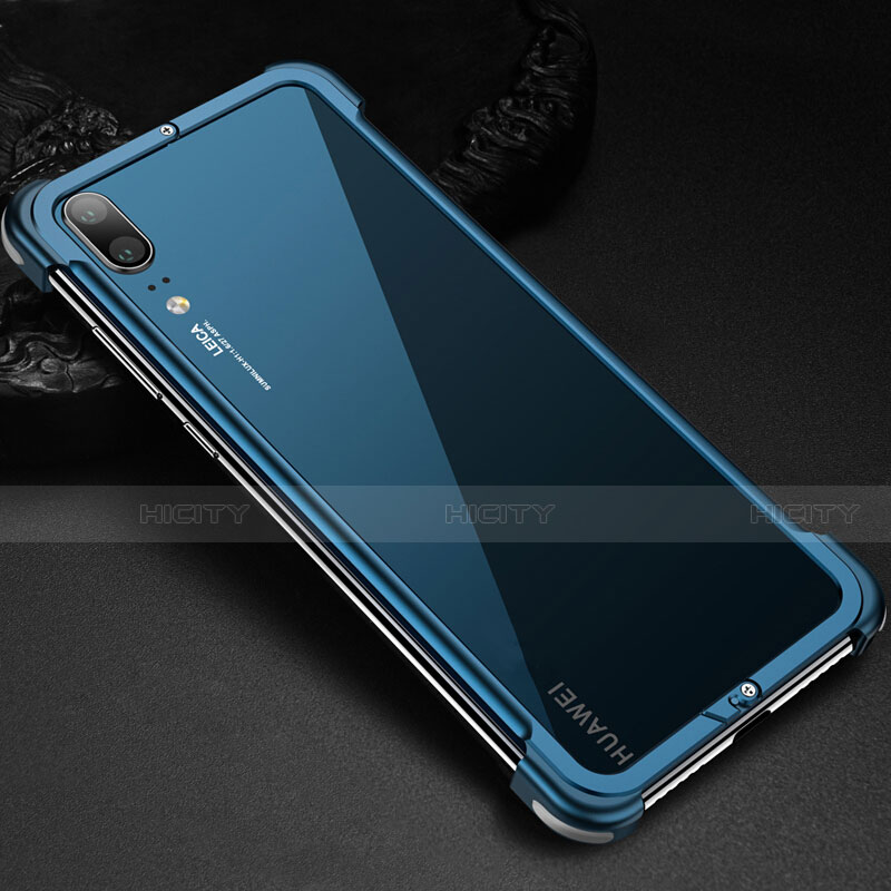 Coque Bumper Luxe Aluminum Metal Etui pour Huawei P20 Bleu Plus