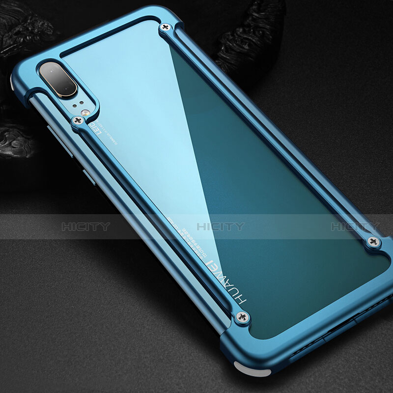 Coque Bumper Luxe Aluminum Metal Etui pour Huawei P20 Bleu Ciel Plus